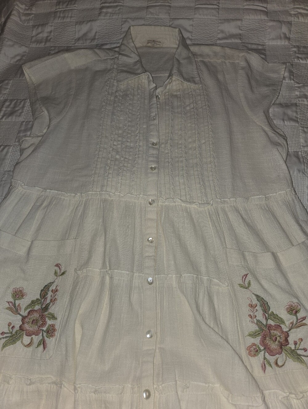 April Cornell Cream Lightweight Linen Dress with Button Front